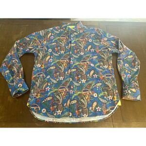 Visconti Black Shirt Mens XL Paisley Floral Button Up Rave Festival Dance Club